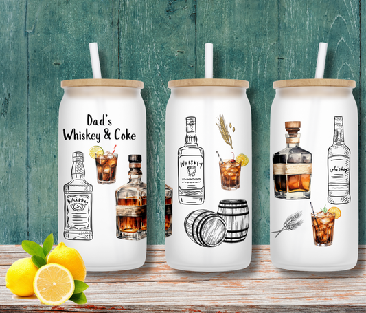 Personalised Frosted Glass Tumbler - Whiskey & Coke Design