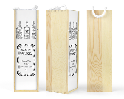 Personalised Wooden Bottle Gift Box - Black & White Whiskey Design