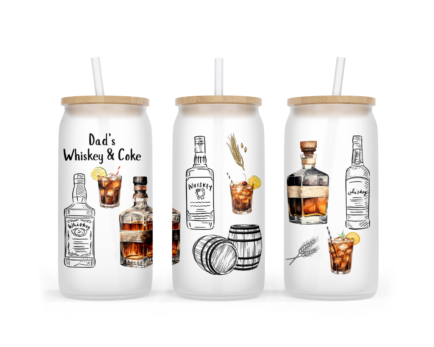 Personalised Frosted Glass Tumbler - Whiskey & Coke Design