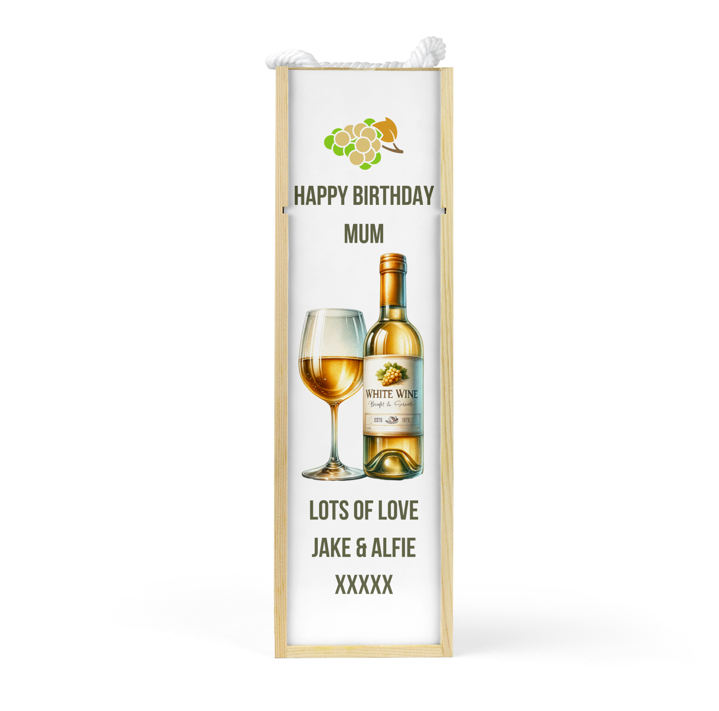 Personalised Wooden Bottle Gift Box - White Wine Design