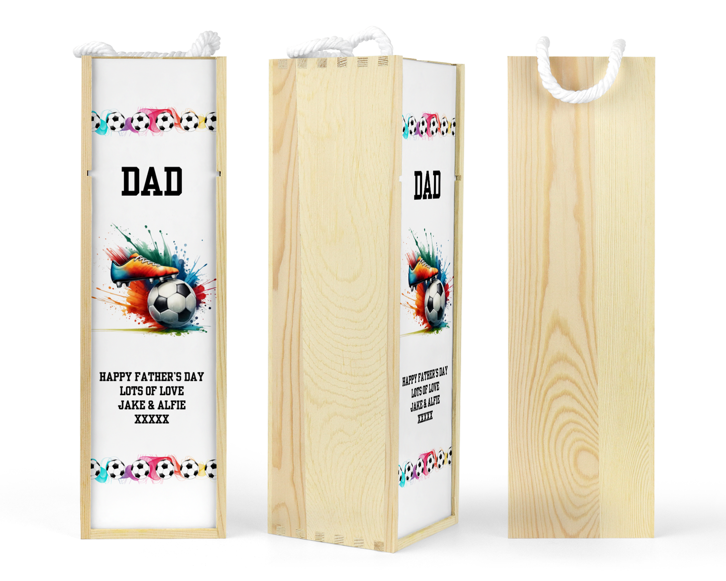 Personalised Wooden Wine Bottle Gift Box - Football Boot