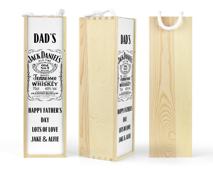 Personalised Wooden Bottle Gift Box - Jack Daniels Design