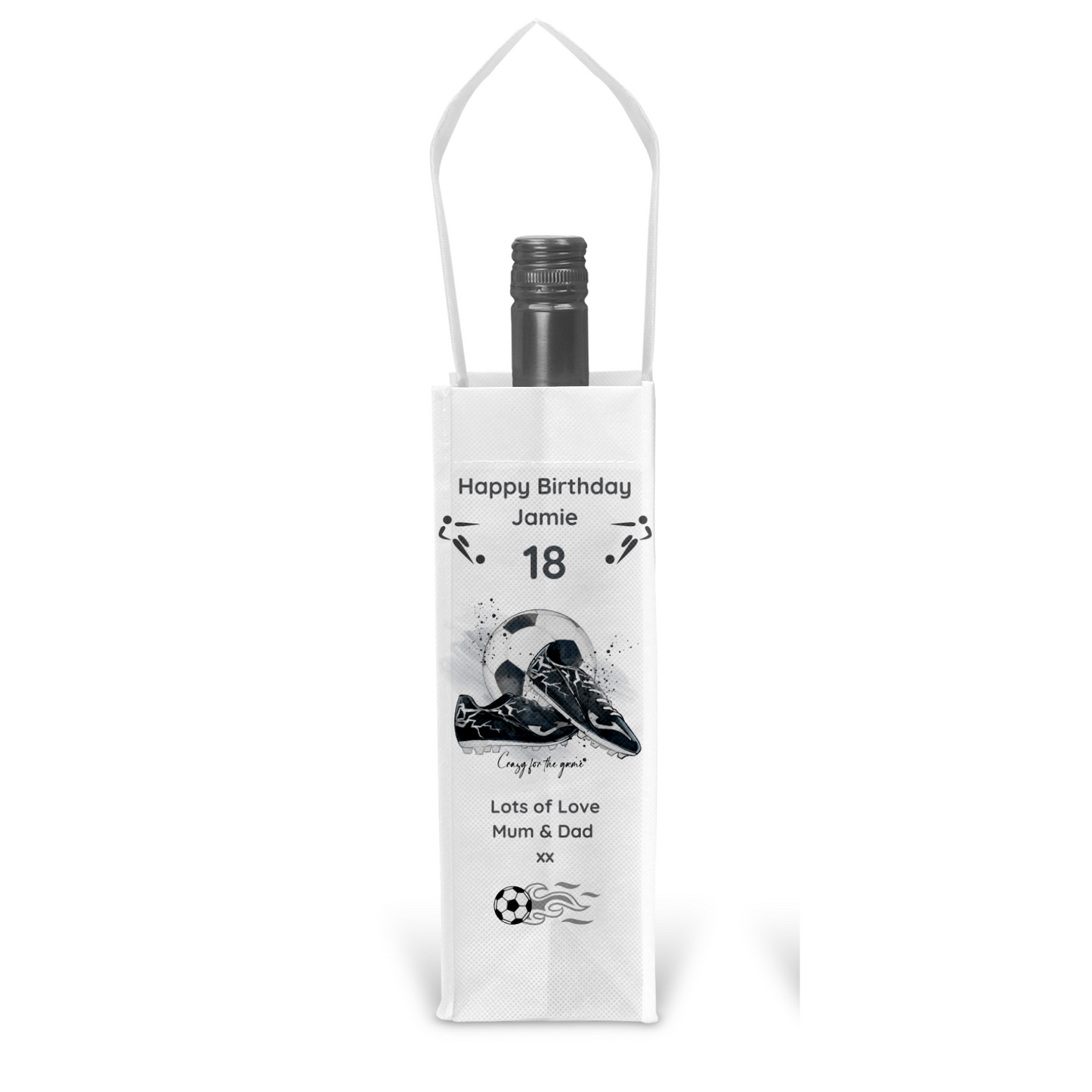 Personalised Bottle Gift Bag - Football Crazy Design
