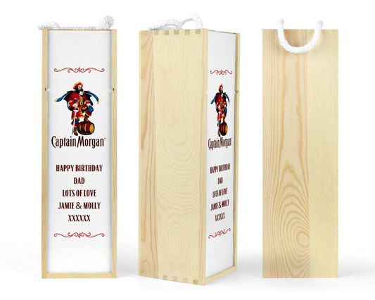 Personalised Wooden Bottle Gift Box - Captain Morgan Design