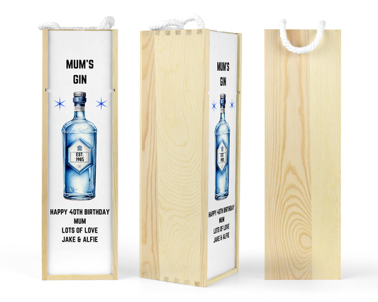 Personalised Wooden Bottle Gift Box - Gin Design