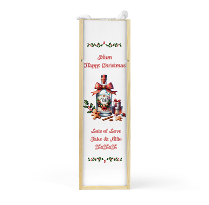 Personalised Wooden Bottle Gift Box - Christmas Gin Design
