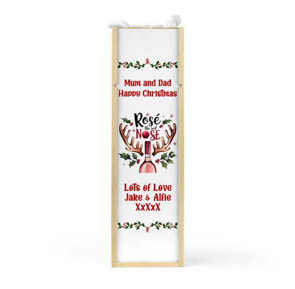 Personalised Wooden Bottle Gift Box - Christmas Rose Wine Design