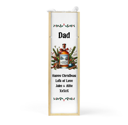 Personalised Wooden Bottle Gift Box - Christmas Whiskey Design