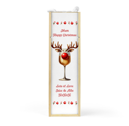 Personalised Wooden Bottle Gift Box - Christmas White Wine Design