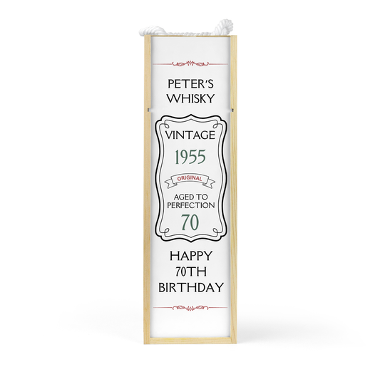 Personalised Wooden Bottle Gift Box - Vintage Birthday Design