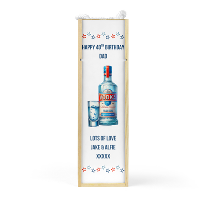 Personalised Wooden Bottle Gift Box - Vodka Blue Design