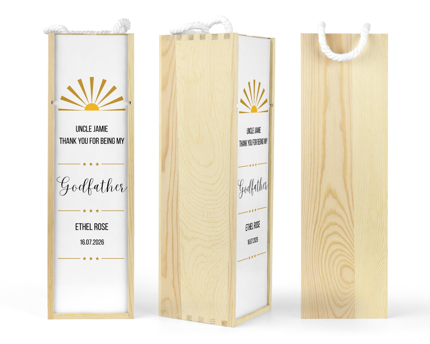 Personalised Wooden Wine Bottle Gift Box - Godfather Thank You