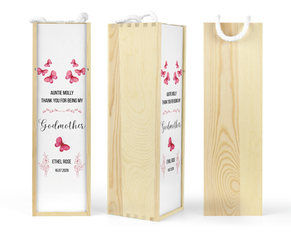 Personalised Wooden Wine Bottle Gift Box - Thank You Godmother Design
