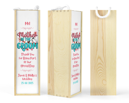 Personalised Wooden Wine Bottle Gift Box - Mother of the Groom Design