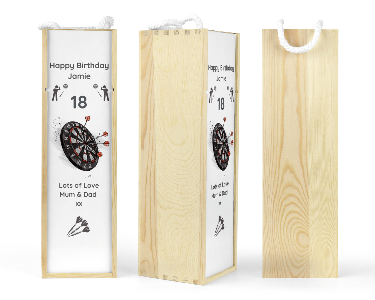 Personalised Wooden Wine Bottle Gift Box - Darts Design