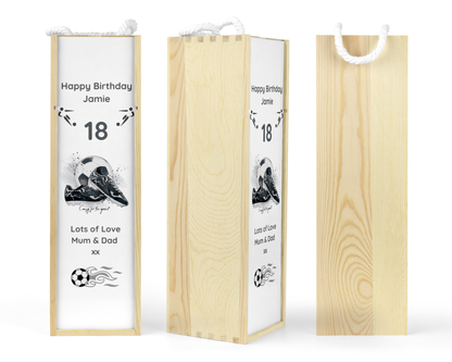Personalised Wooden Wine Bottle Gift Box - Football Crazy Design