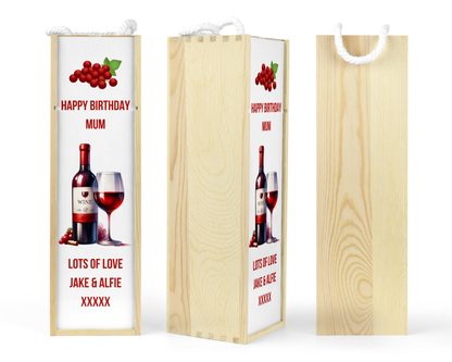 Personalised Wooden Bottle Gift Box - Red Wine Design