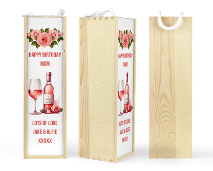 Personalised Wooden Bottle Gift Box - Rose Wine Design