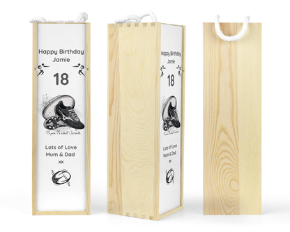 Personalised Wooden Wine Bottle Gift Box - Rugby Design