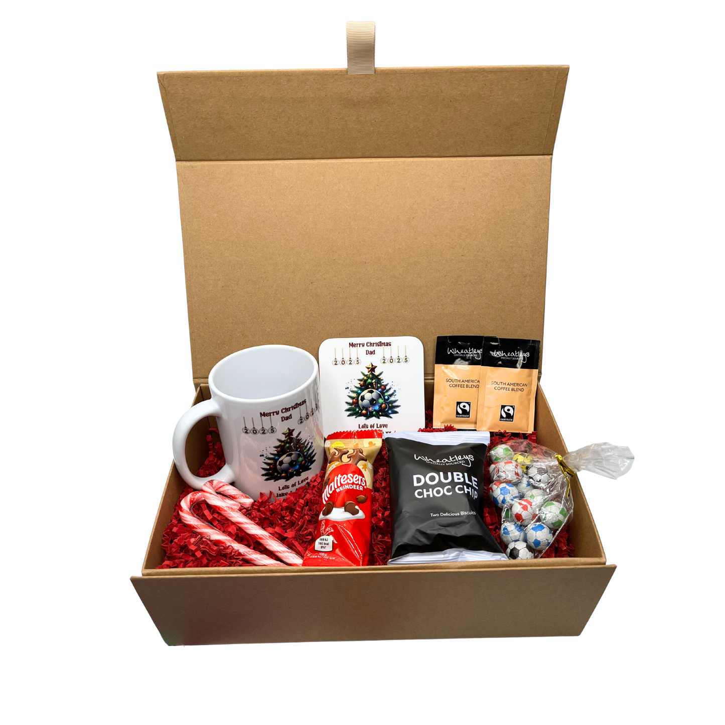 Personalised Christmas Football Design Mug & Coaster Hamper Gift Box
