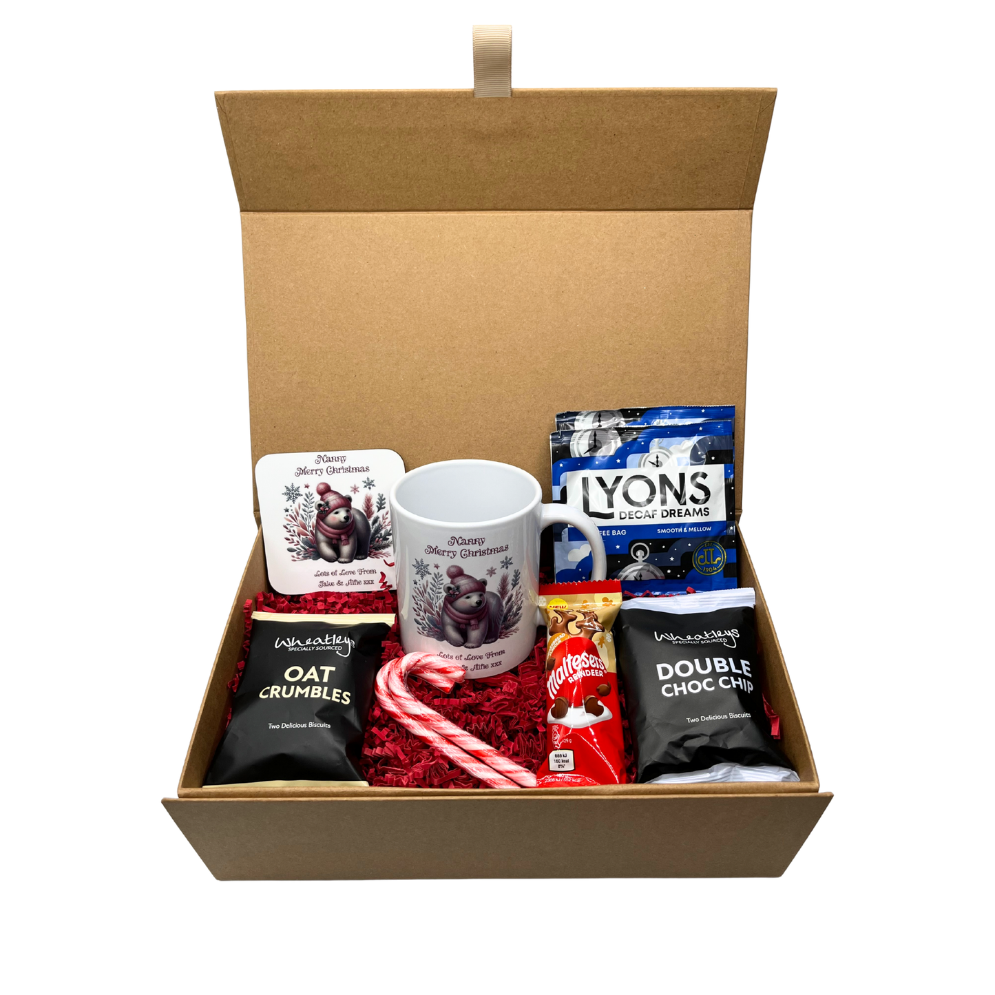 Personalised Christmas Pink Polar Bear Design Mug & Coaster Hamper Gift Box