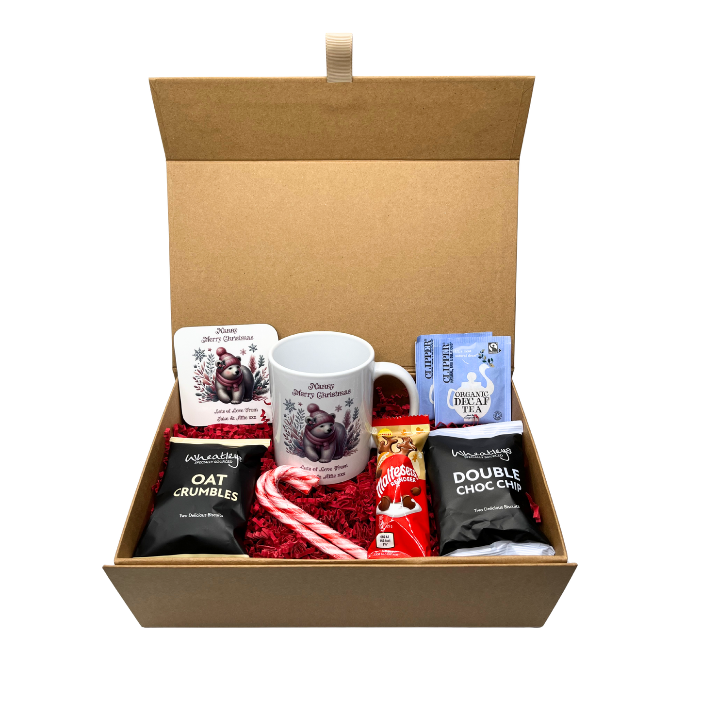 Personalised Christmas Pink Polar Bear Design Mug & Coaster Hamper Gift Box