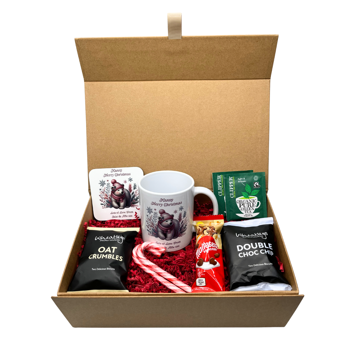 Personalised Christmas Pink Polar Bear Design Mug & Coaster Hamper Gift Box