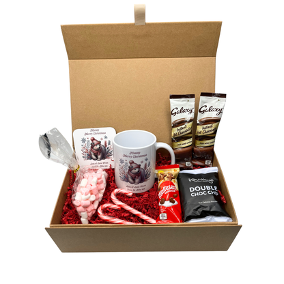 Personalised Christmas Pink Polar Bear Design Mug & Coaster Hamper Gift Box