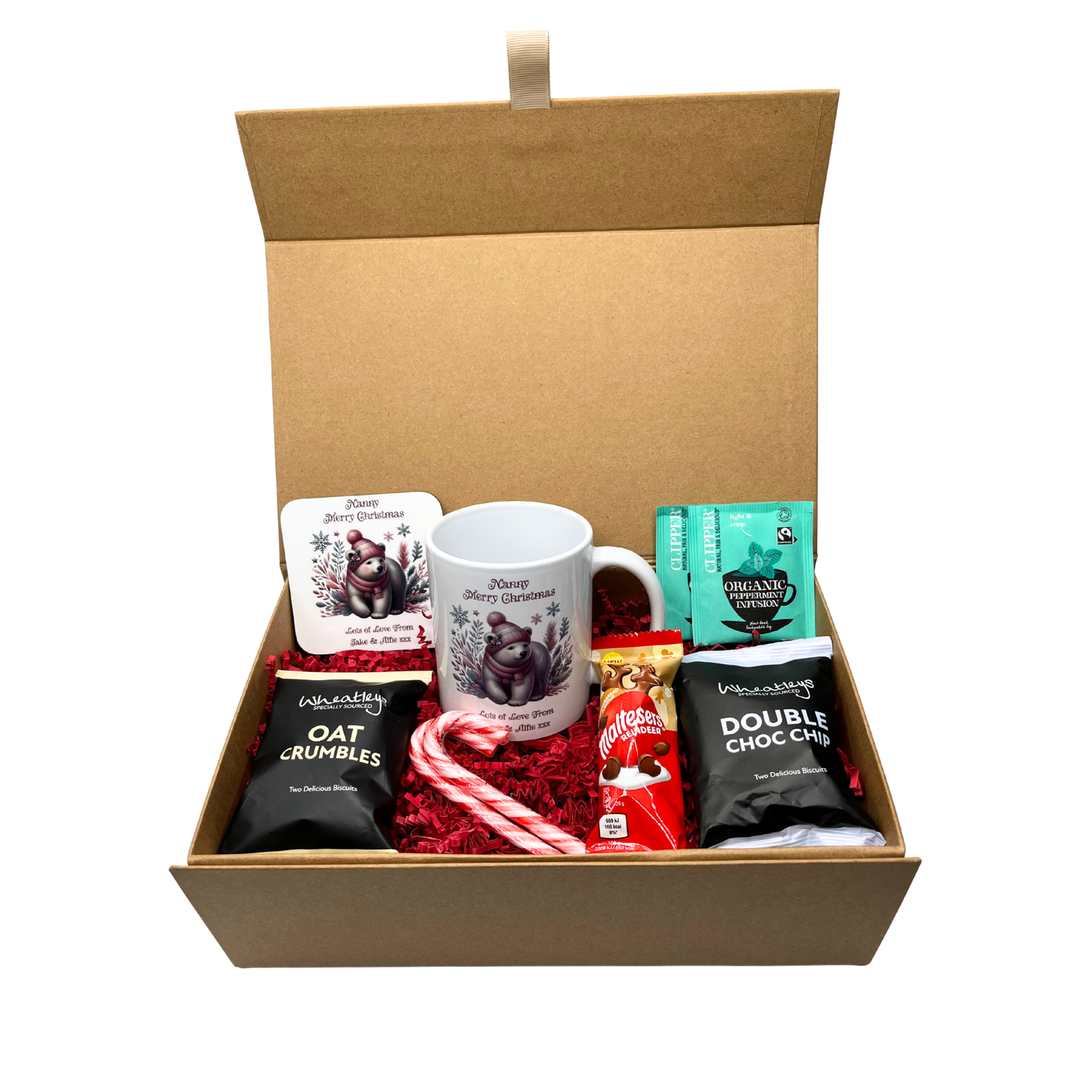 Personalised Christmas Pink Polar Bear Design Mug & Coaster Hamper Gift Box