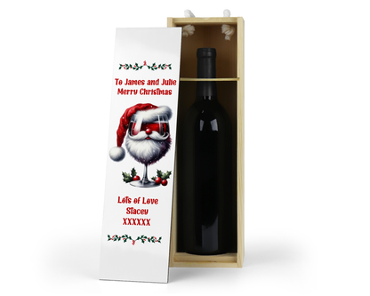 Personalised Wooden Bottle Gift Box - Christmas Red Wine Design