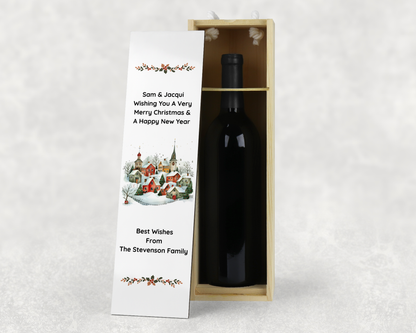 Personalised Wooden Bottle Gift Box - Christmas Village Scene Design