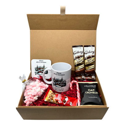 Personalised Christmas Village Design Mug & Coaster Hamper Gift Box