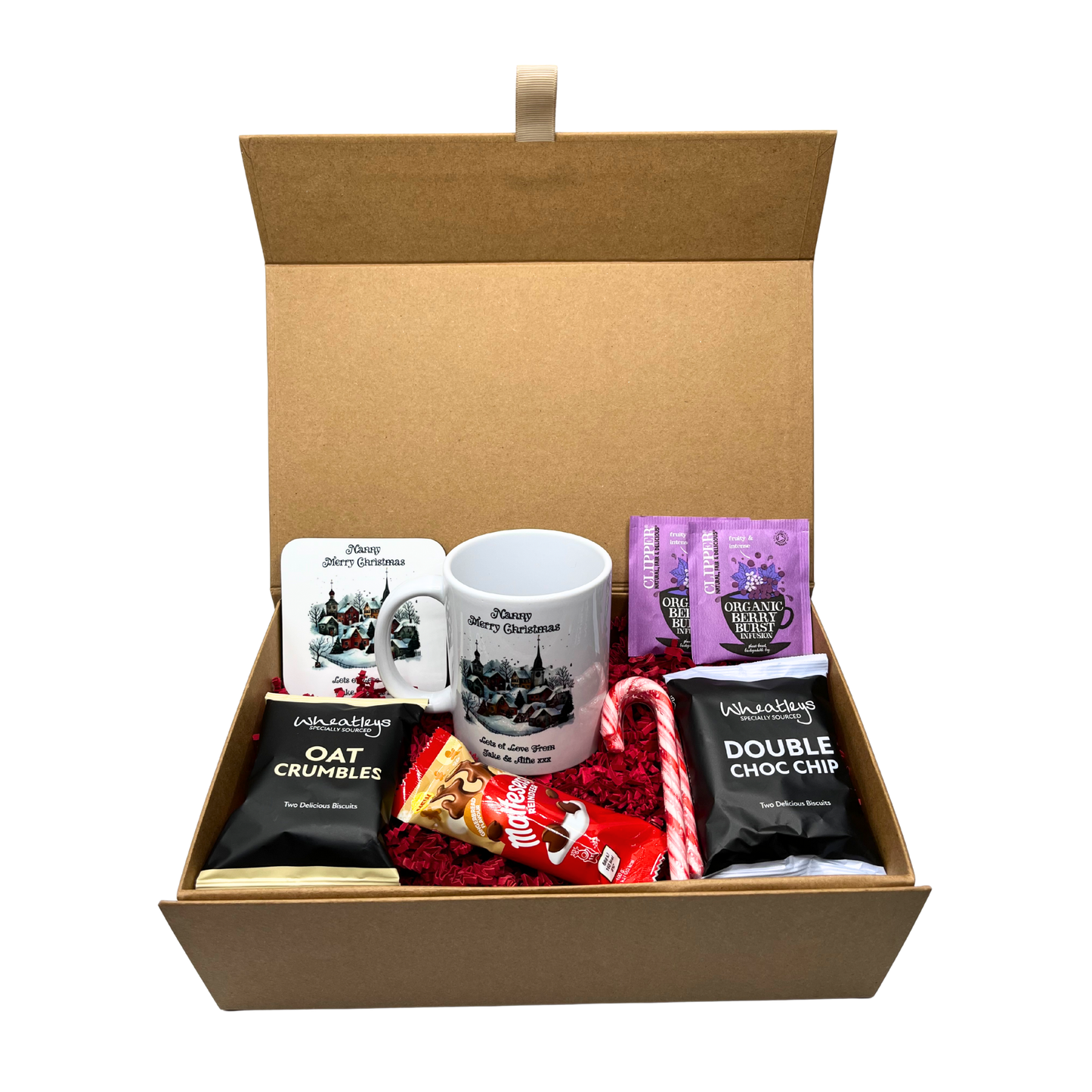 Personalised Christmas Village Design Mug & Coaster Hamper Gift Box