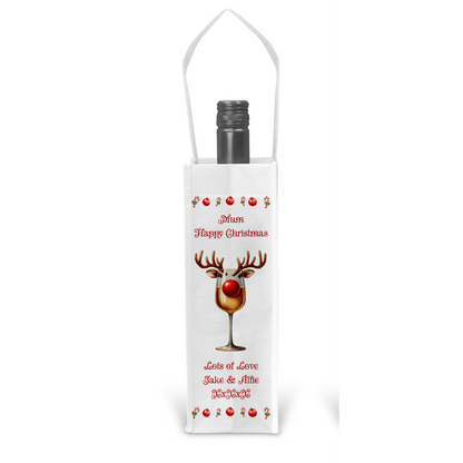 Personalised Bottle Gift Bag - Christmas White Wine Reindeer