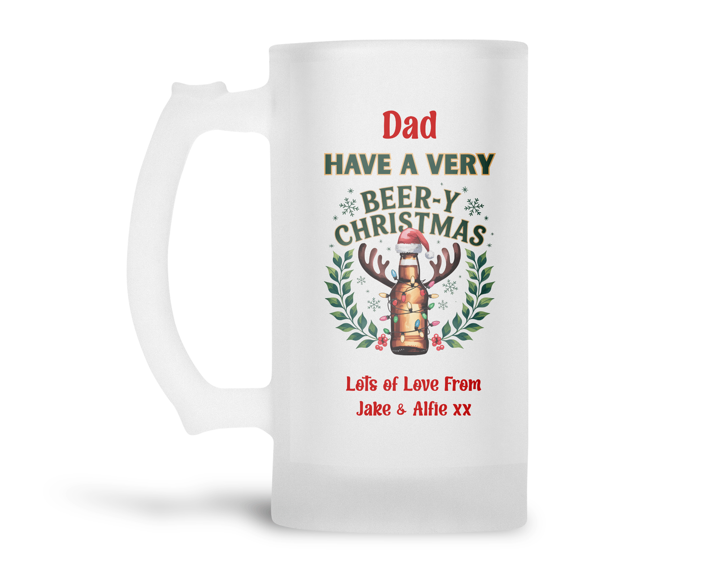 Personalised Frosted Glass Tankard - Beer-Y Christmas
