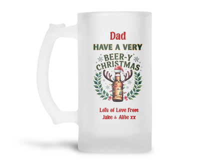 Personalised Frosted Glass Tankard - Beer-Y Christmas