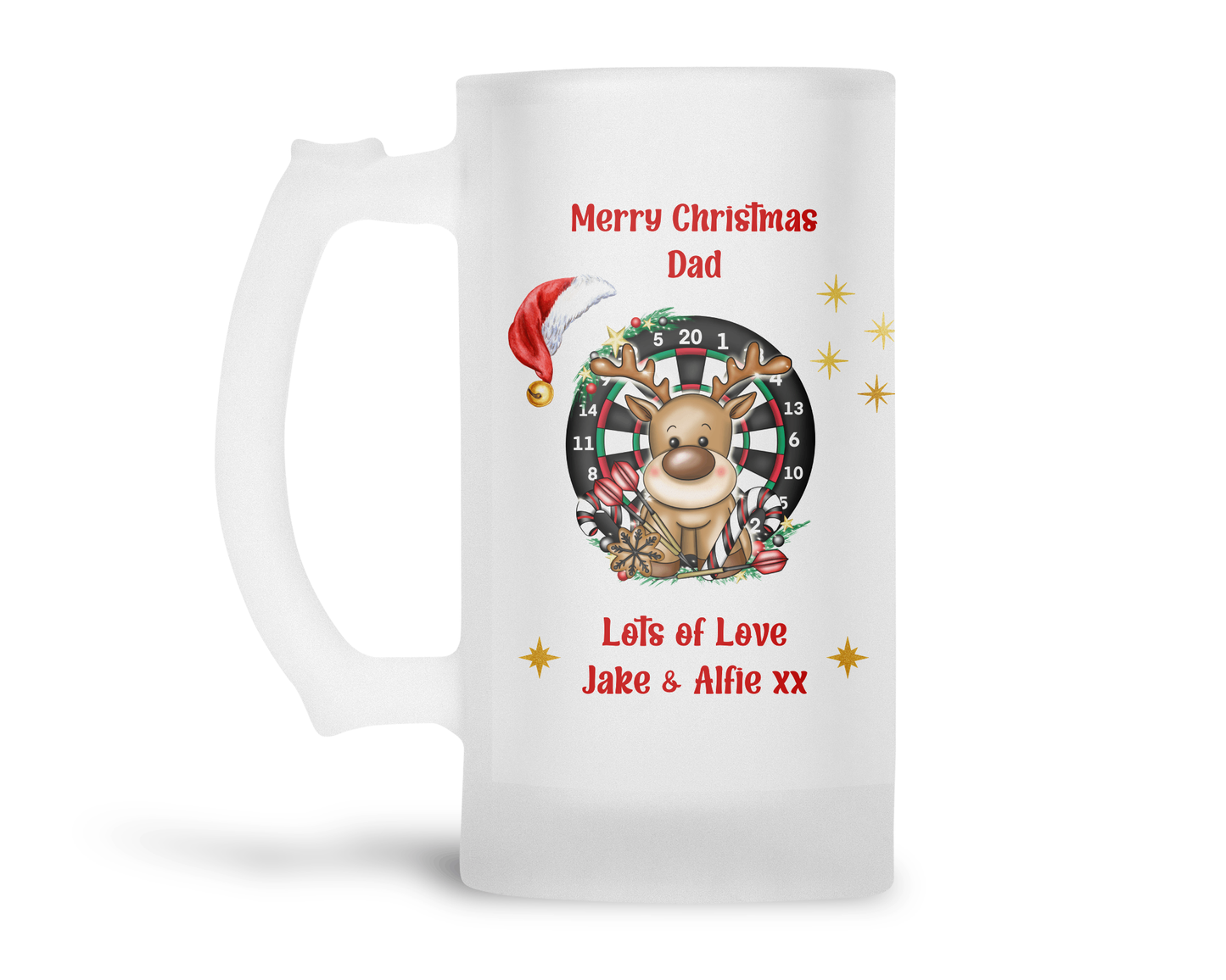 Personalised Frosted Glass Tankard - Christmas Dartboard