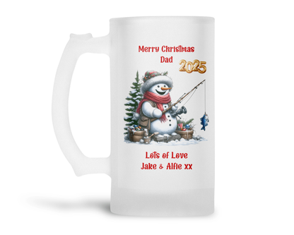 Personalised Frosted Glass Tankard - Christmas Fishing