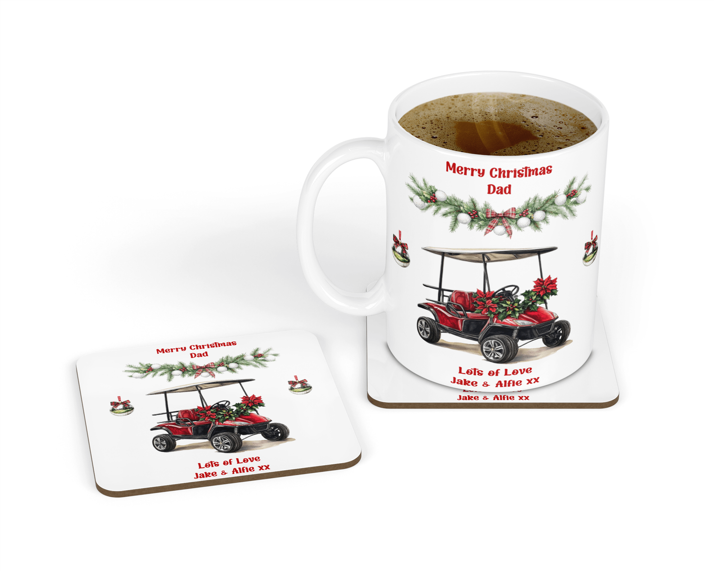 Personalised Mug & Coaster - Christmas Golf