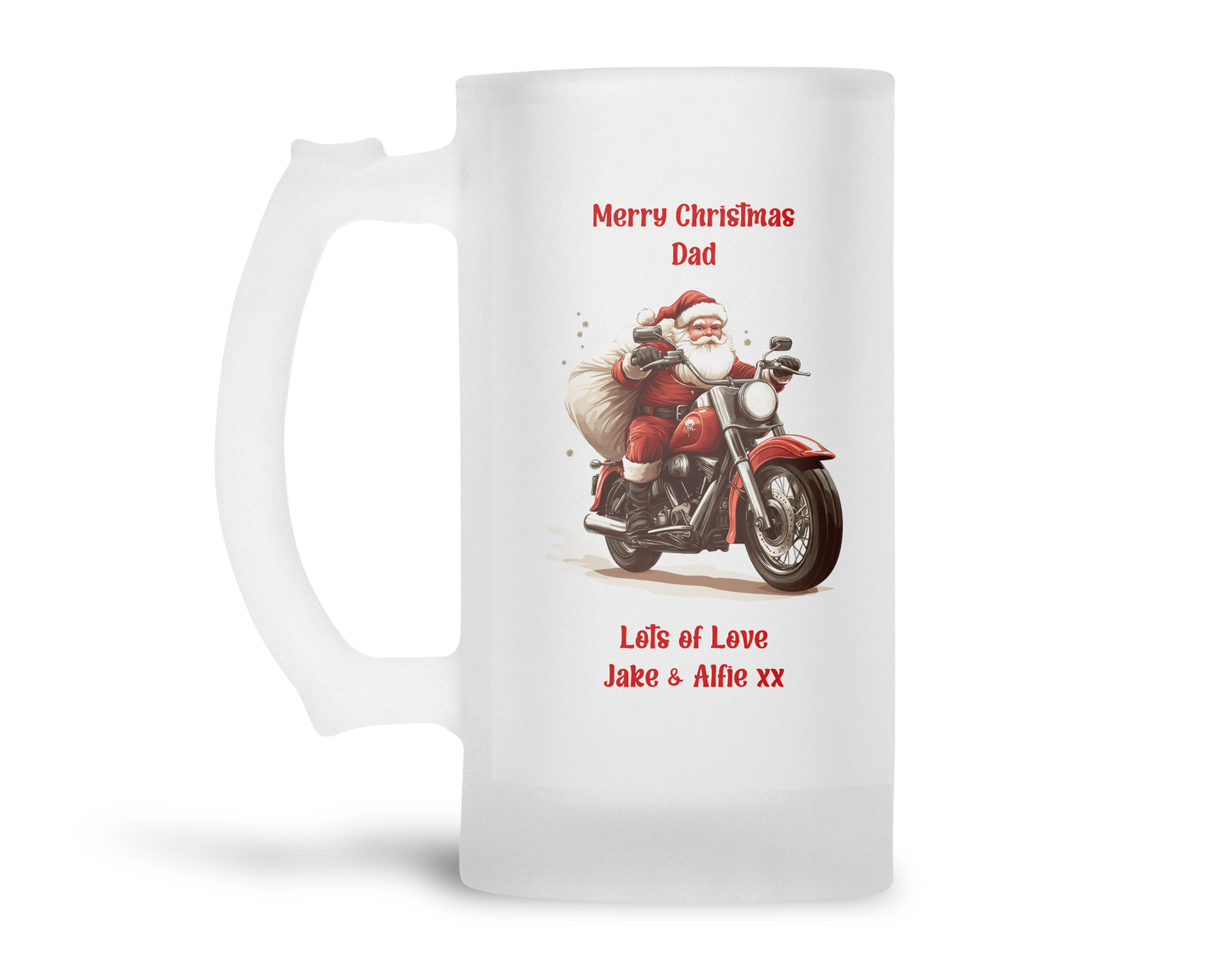Personalised Frosted Glass Tankard - Christmas Motorbike