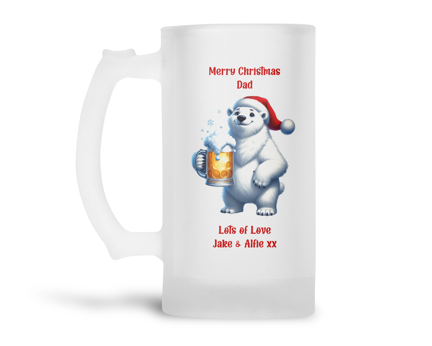 Personalised Frosted Glass Tankard - Christmas Polar Bear Beer