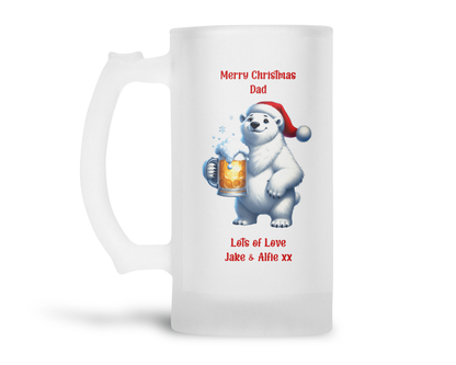 Personalised Frosted Glass Tankard - Christmas Polar Bear Beer