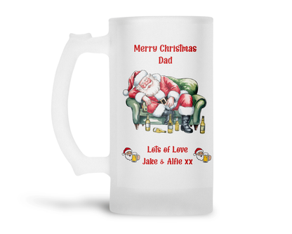 Personalised Frosted Glass Tankard - Christmas Sleeping Santa Beer