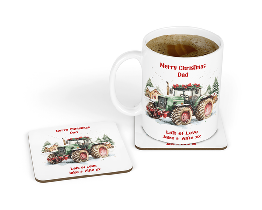 Personalised Mug & Coaster - Christmas Tractor