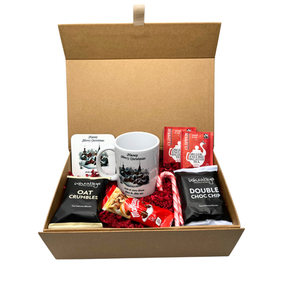 Personalised Christmas Village Design Mug & Coaster Hamper Gift Box